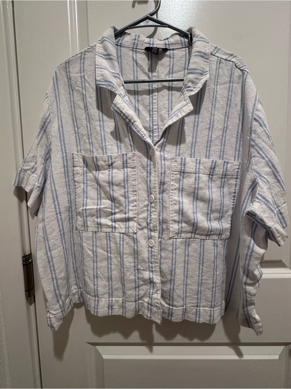 Buffalo David Bitton Cropped Linen-blend Whitewith Light Blue Stripes XXL